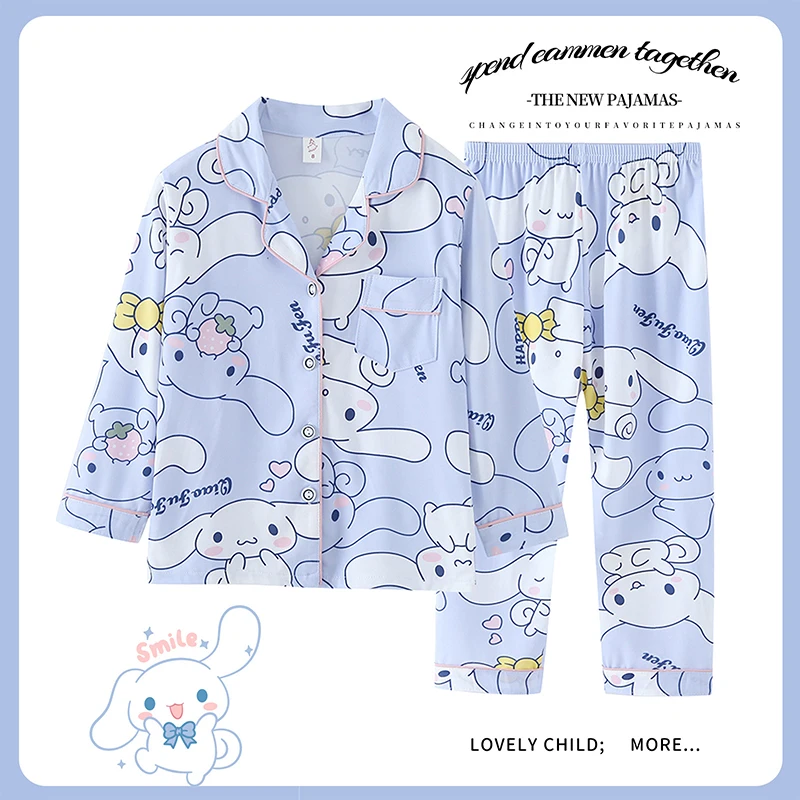 

2024 Sanrio Children's Long Sleeve Cardigan Set Pajamas Kuromi Hello Kitty Cartoon Student Children's Clothing Home Clothing
