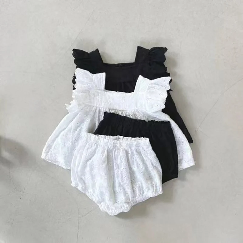 

MILANCEL New Summer Baby Clothes Set Toddler Cute Floral Hollow Out Suit Girls Outwear 2PCS