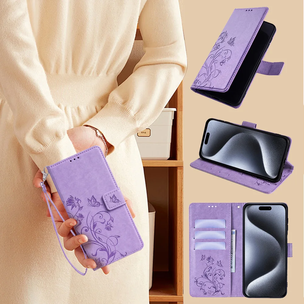 

Flowers Pattern Leather Case For iPhone 15 Pro Max 14 13 12 11 Pro Max 15 Plus 13 Pro Shockproof Wallet Card Slots Flip Cover