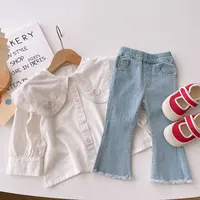 2024 New Girls Jeans Bell-bottoms Kids Pants Solid Color Baby Out Jeans For Children's Clothing Fashion Washing Water 2-8Y 3