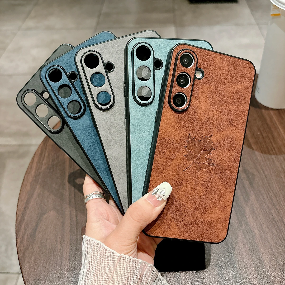 Leather 3D Maple Leaf Soft Matte Camera Protective Case