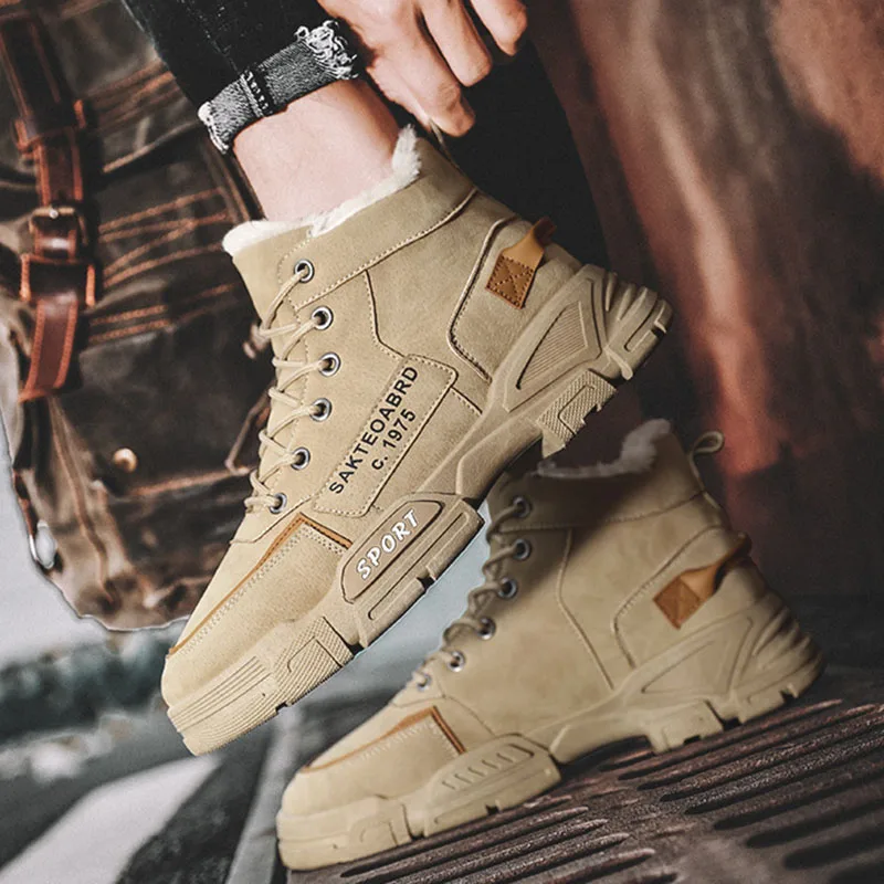 Snow Boots for Men High-top Plush Warm Cold Cotton Boots Hundred Thickened Lace Up Comfort Platform Sneakers Zapatillas Hombre