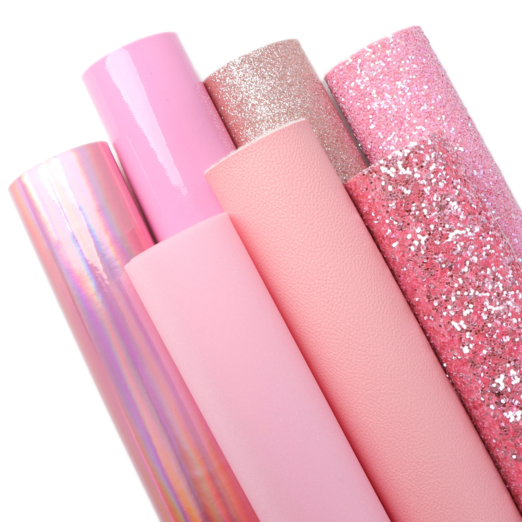 7pcs 20x33cm Pink Series Faux Synthetic Leather Sheets Chunky Glitter Lychee Solid Color Fabric Set DIY Earrings Bows Projects leather fabric
