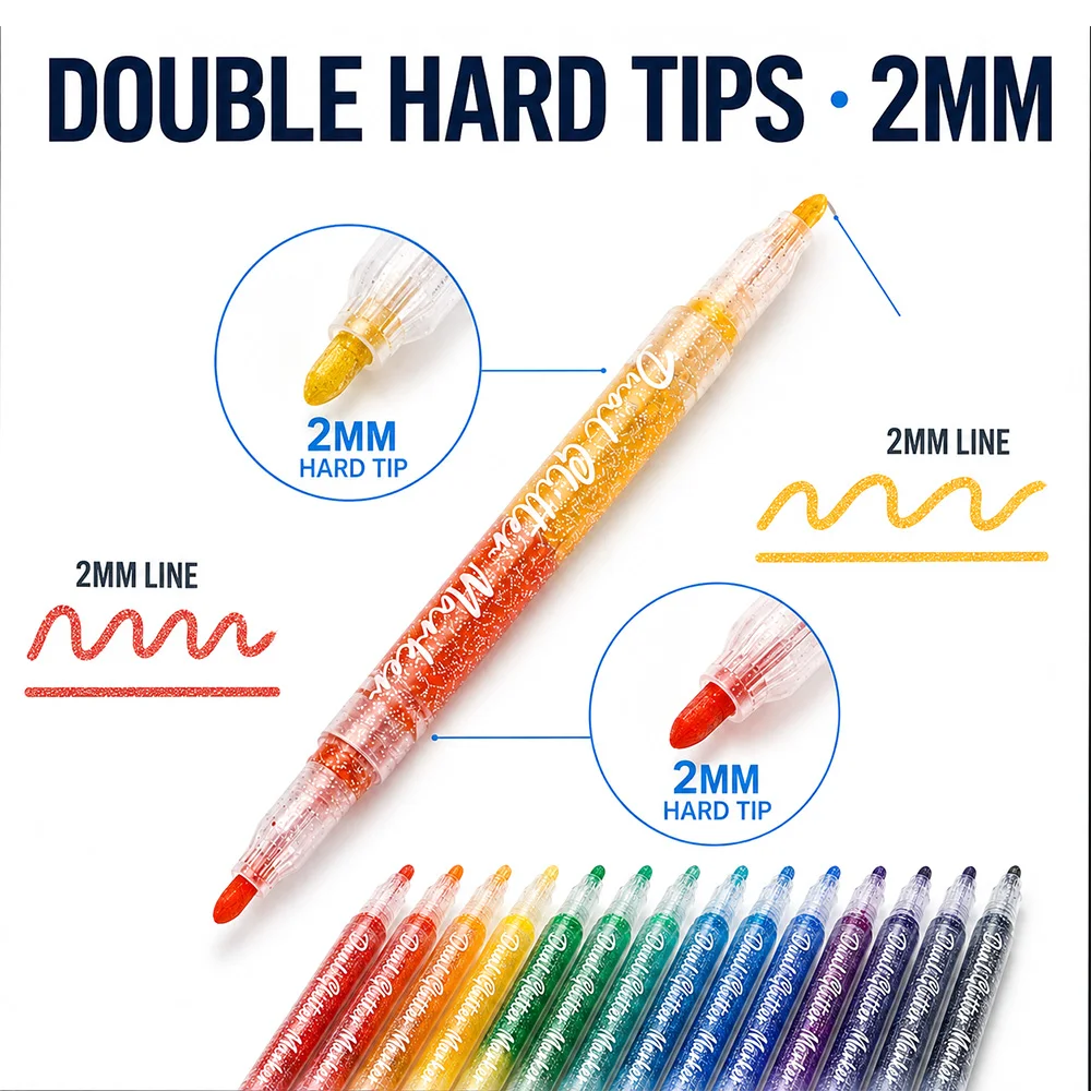 12개 듀얼팁 글리터 마커 24색 수성 쉬머 펜 2mm 하드팁 드로잉 카드 만들기 아트 공예품 밝은색/어두운색 종이용