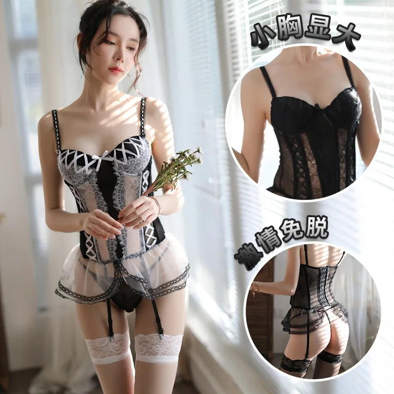 

Sexy Lace See-through Mesh Underwire Push-up Uniform Sexy Vest Suit