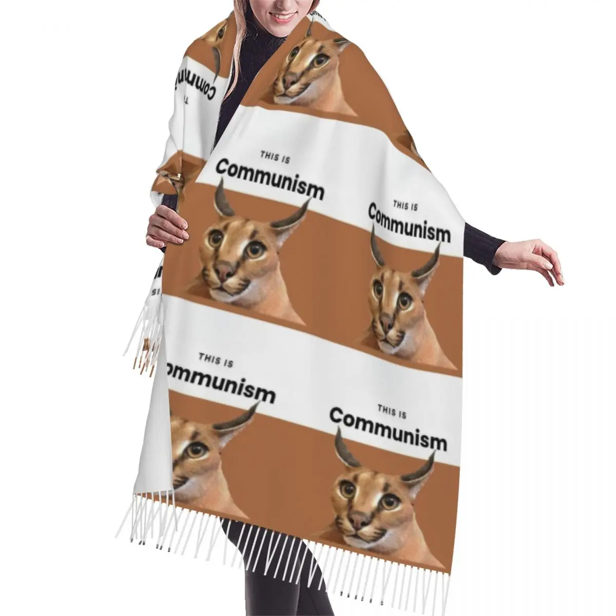 

Stylish Communism Floppa Cute Meme Tassel Scarf Women Winter Fall Warm Shawl Wrap Lady Caracal Cat Fashion Versatile Scarves