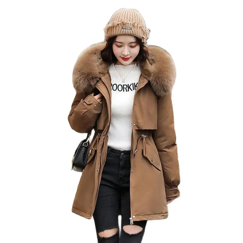 

Parka Fashion Long Coat Women 2024 New Winter Jacket Wool Liner Hooded Parkas Slim With Fur Collar Warm Snow Wear Padded Clothes