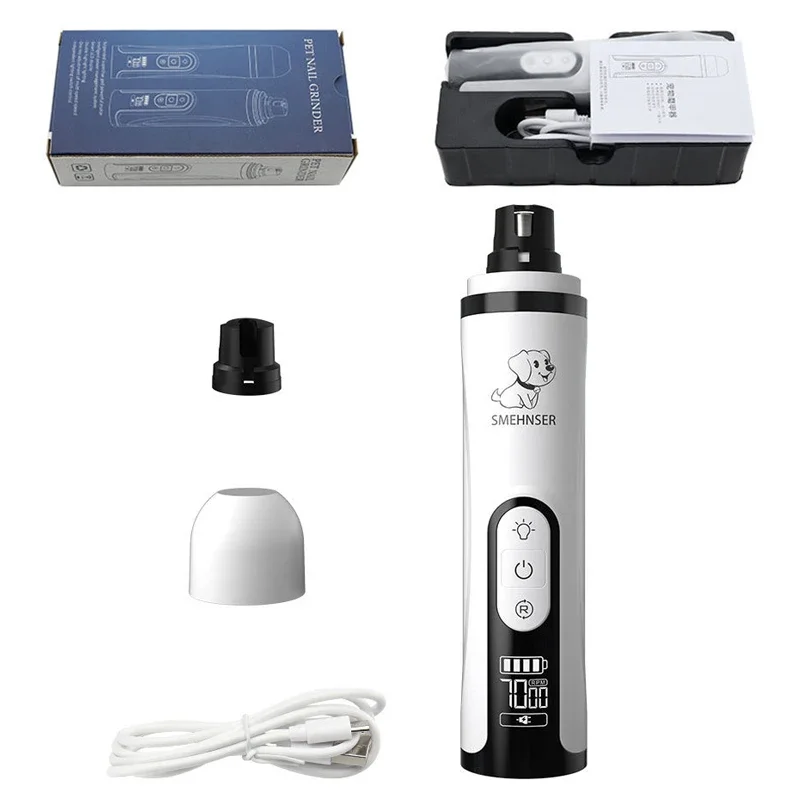 Electric Pet Nail Grinder LED Light Cat Dogs Nail Clippers USB Rechargeable Paws Cutter Grooming Trimmer Pet Supplies