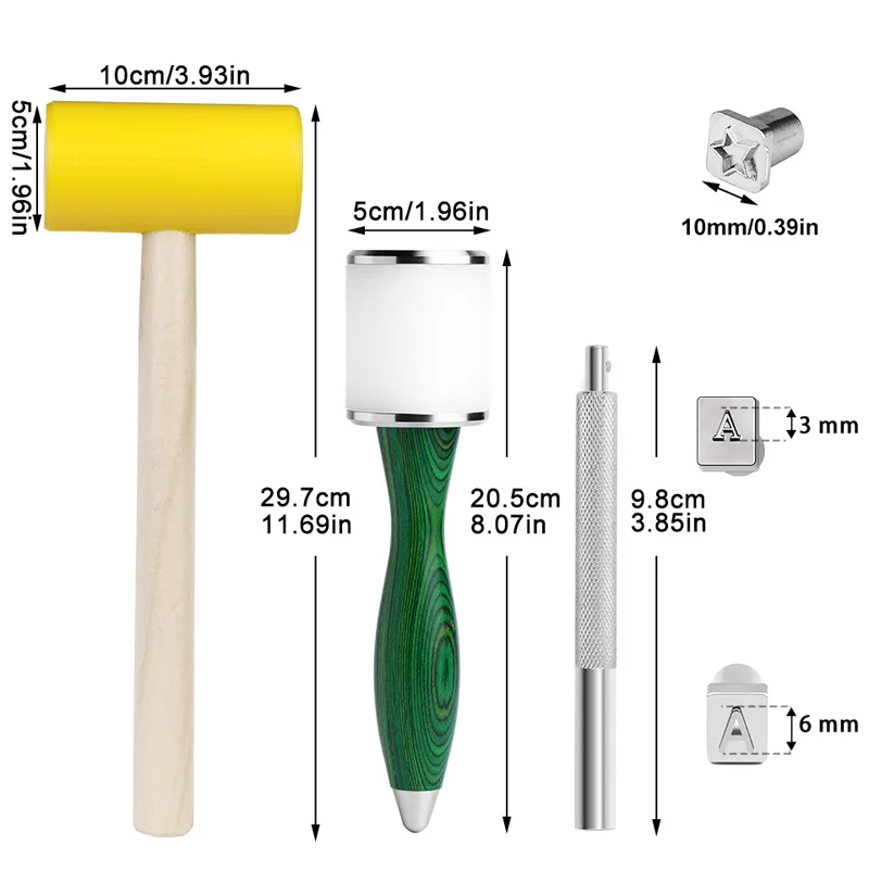 Leather Craft Stamps KRABALL Leather Carving Punch Tool Stamping Kit Hammer Number Letter Alphabet Insect Silver Logo Saddle