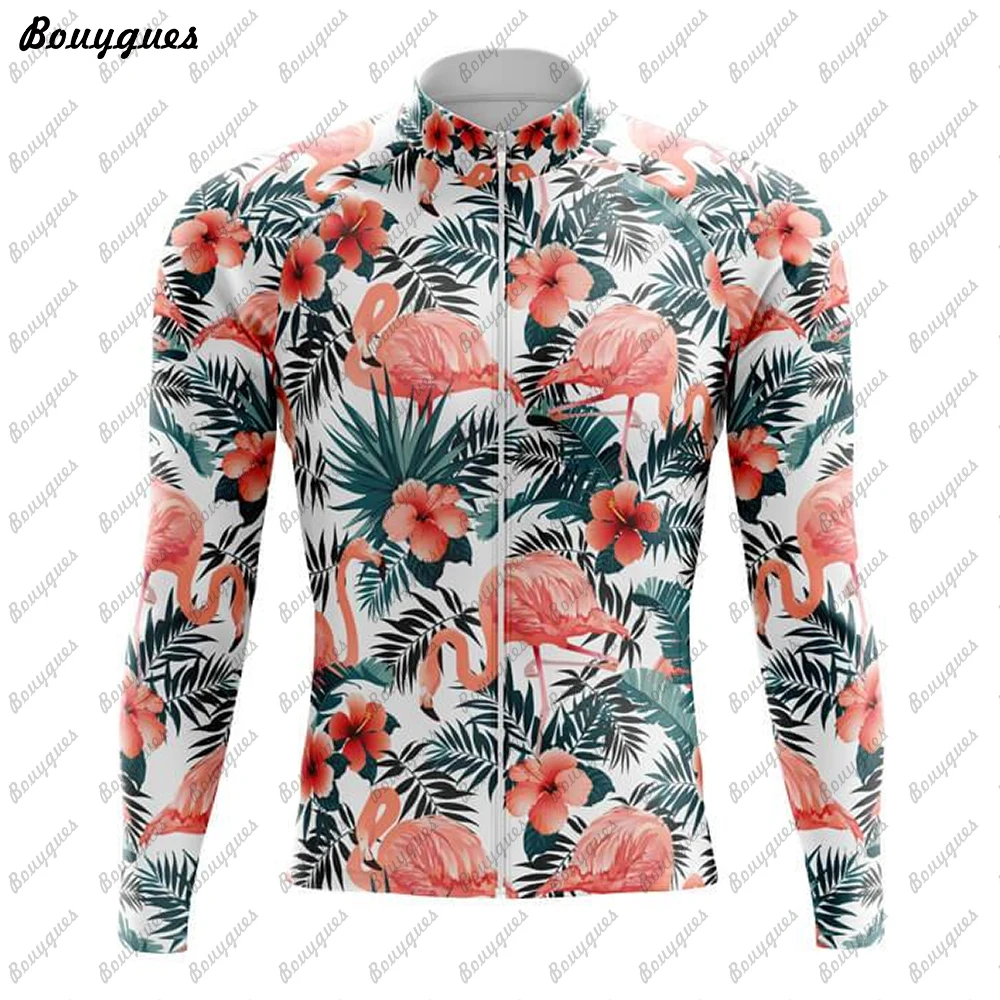 New Men Flamingo Cycling Jersey Set Long Sleeve Mountain Bike Cycling Clothing Breathable MTB Bicycle Clothes Wear for Mans