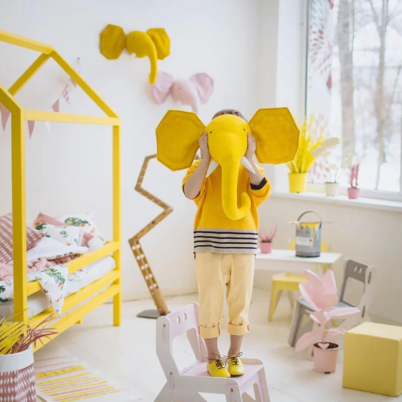 Baby Nursery 3D Animal Head Wall Mount Kawaii Stuffed Elephant/Giraffe/Zebra  Hanging Toys Kids Room   Sculptures 4