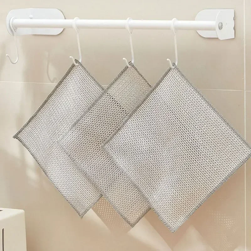 10pcs Thickened Steel Wire Cleaning Cloth Magic Dishcloth Multi-purpose Non Greasy Quick Drying Double-sided Kitchen Cloth cleaning tool