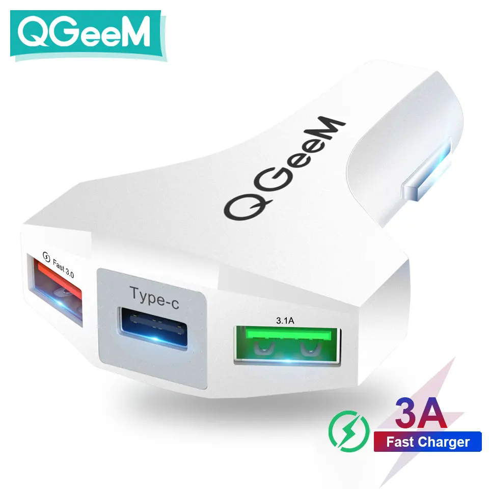 usb charger 12v QGEEM QC 3.0 USB C Car Charger 3-Ports Quick Charge 3.0 Fast Charger for Car Phone Charging Adapter for iPhone Xiaomi Mi 9 Redm airpods usb c Chargers