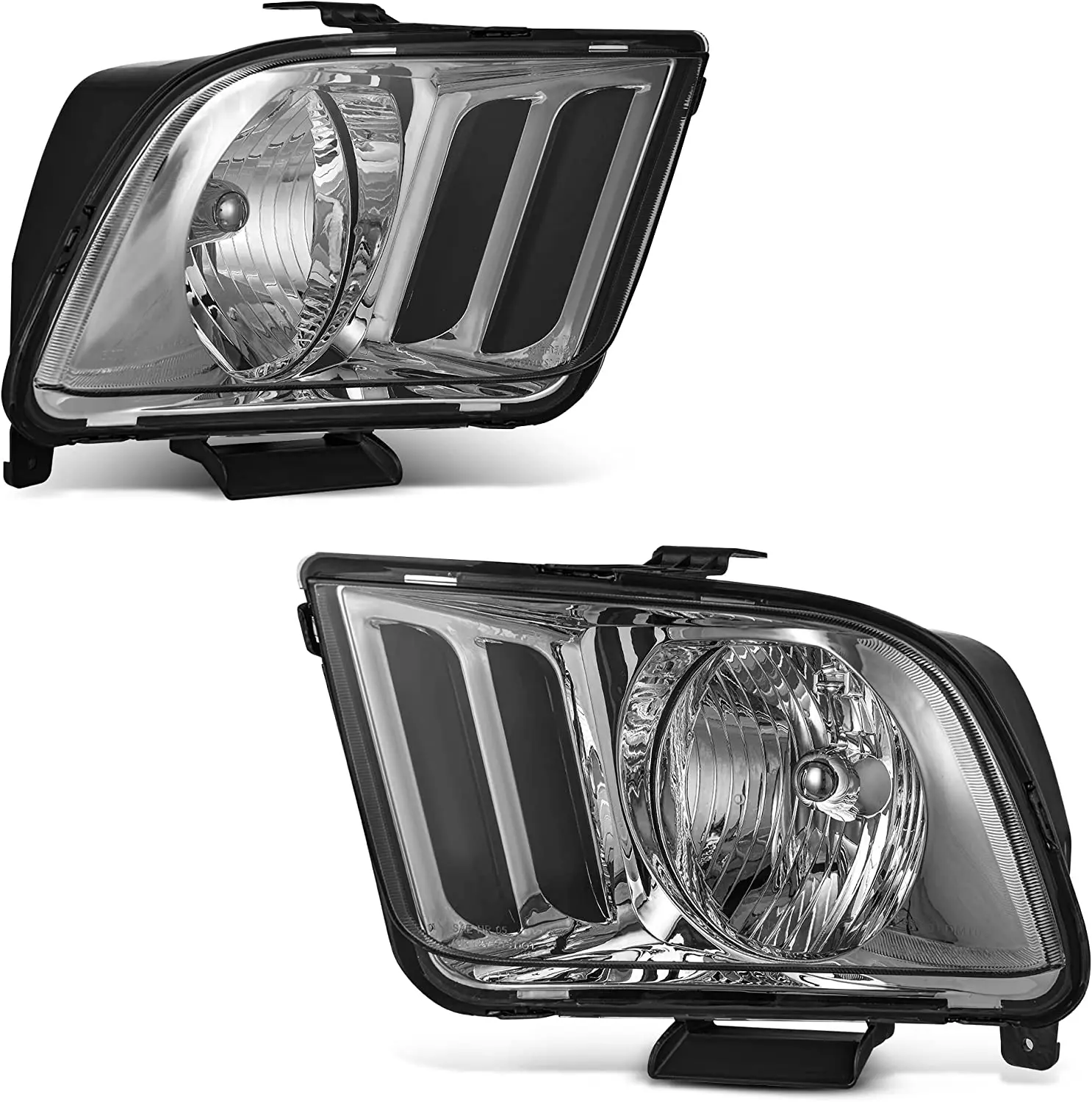 

Headlight Assembly Compatible with 05 06 07 08 09 2005-2009 Ford Mustang Chrome Housing Smoke Lens OE Style Headlamps Replacemen