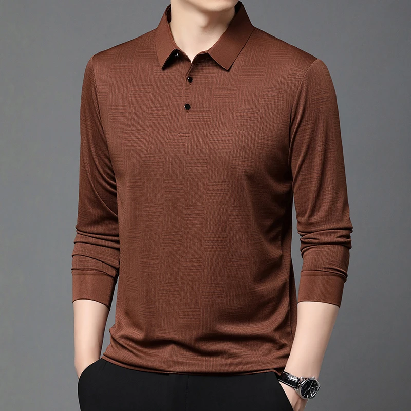 Neues Herren Business Casual Langarmhemd einfarbiges Polos hirt modisch atmungsaktiv bequem vielseitig Top – Detail 15