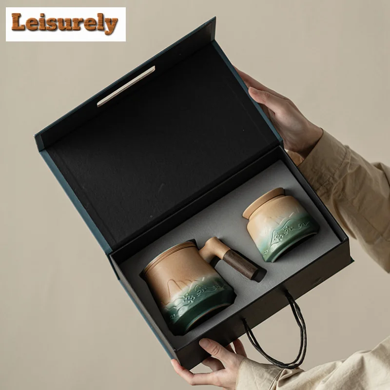 500ml Mountain Sea Ceramic Master Cup with Lid Tea Cup with Inner Filter Large-capacity Separation Teacup Chinese Tea Supplies