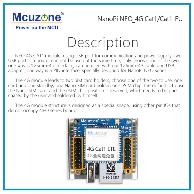 Wireless Module NanoPi NEO-4G Cat.1 LTE module,CAT1-EU LTE module NEO / NEO Core / Air,Drive free dial free plug and play,Debian development board wireless module