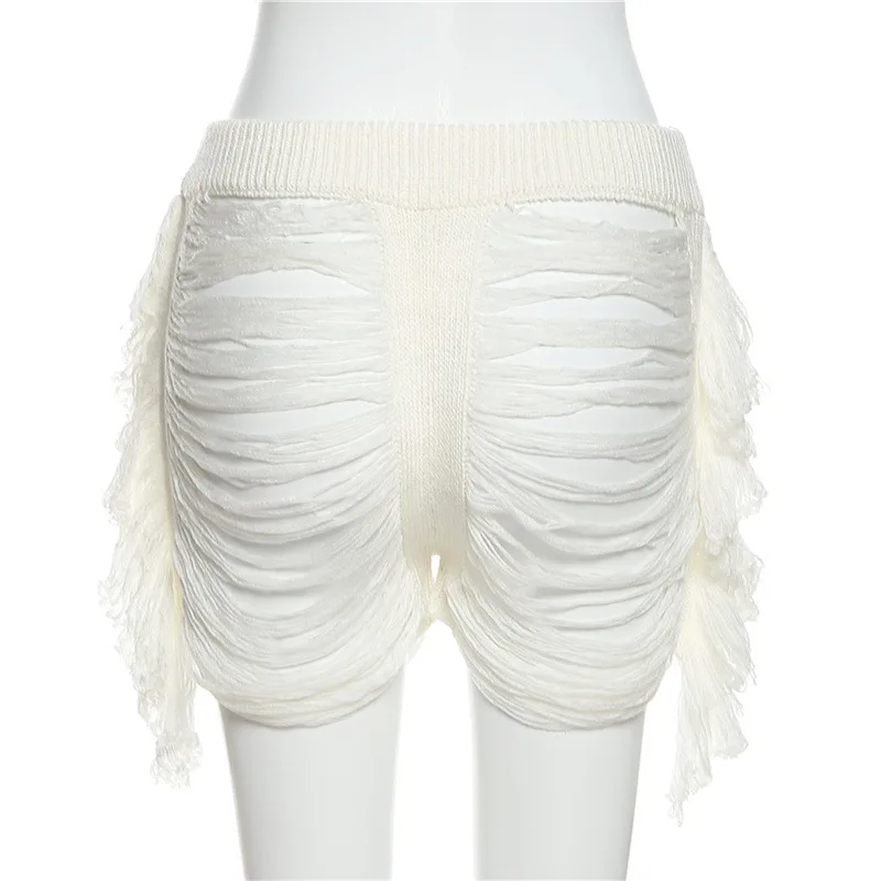 bike shorts Europe's New Solid Color High Waist Pierced Tassel Stitching Seaside Beach Holiday Young Ladies Knitted Shorts gymshark shorts