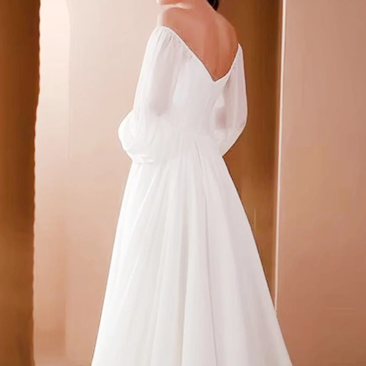 Women Elegant Bridesmaid Dress Long Sleeved Off Shoulder Solid Color Fishtail Evening Dress Party Wedding