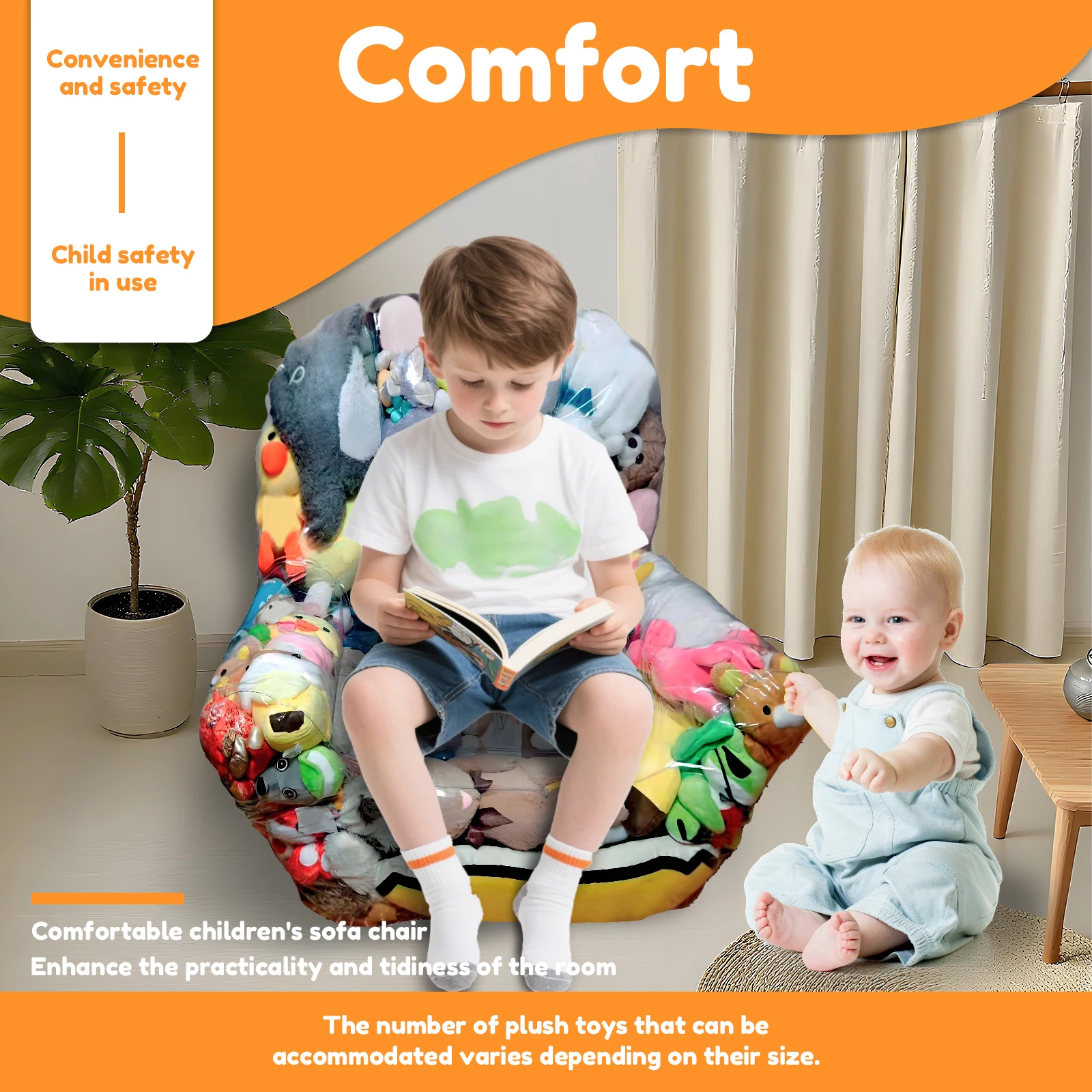 Clear PVC Stuffed Animal Storage Chair Cover with Zipper