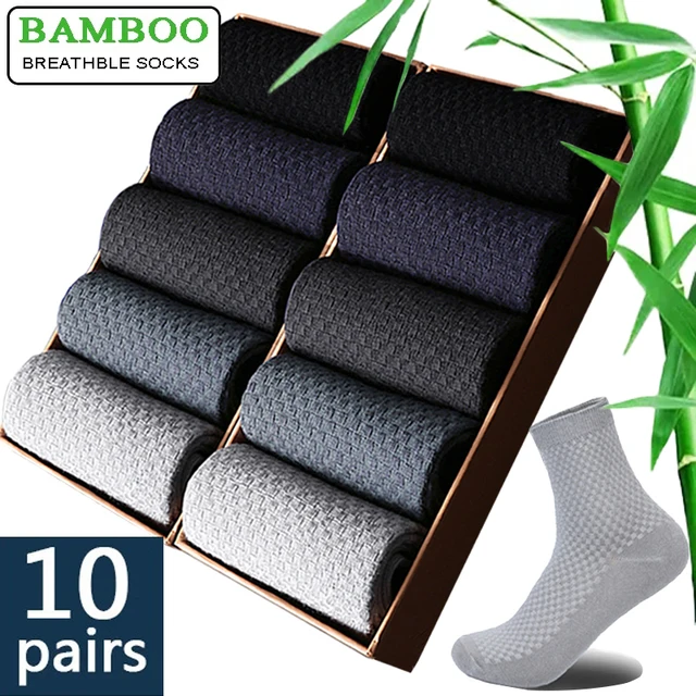 10 Pairs/Lot Men's Bamboo Fiber Socks 2023 New Compression Autumn Long Black Business Casual Man Dress Sock Gift Plus Size 42-45 1