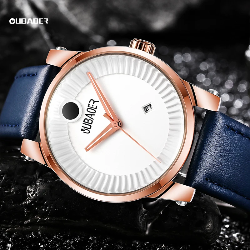 2024 OUBAOER NEW Original Watch for Men Luxury Top Brand Date Quartz Genuine Strap Simple Design Men's Watches Reloj Hombre