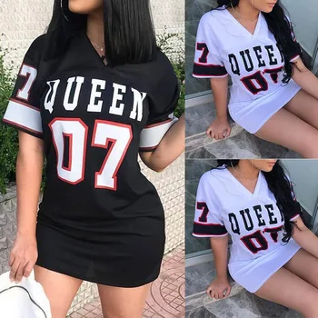 Robe imprimée reine lettres, col en v, manches courtes, basket-ball, Style sportif, Sexy, ample, vêtements féminins, Streetwear, nouvelle mode 2025