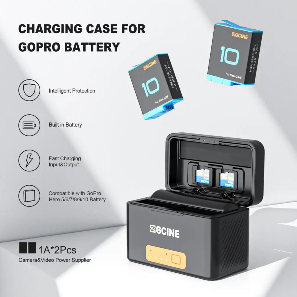 ZGCINE PS-G10 Mini Battery Charging Box For GoPro 11 10 9 8 7 6 5 5200mAh Smart Charging Case Battery Storage Box For Gopro Hero 5