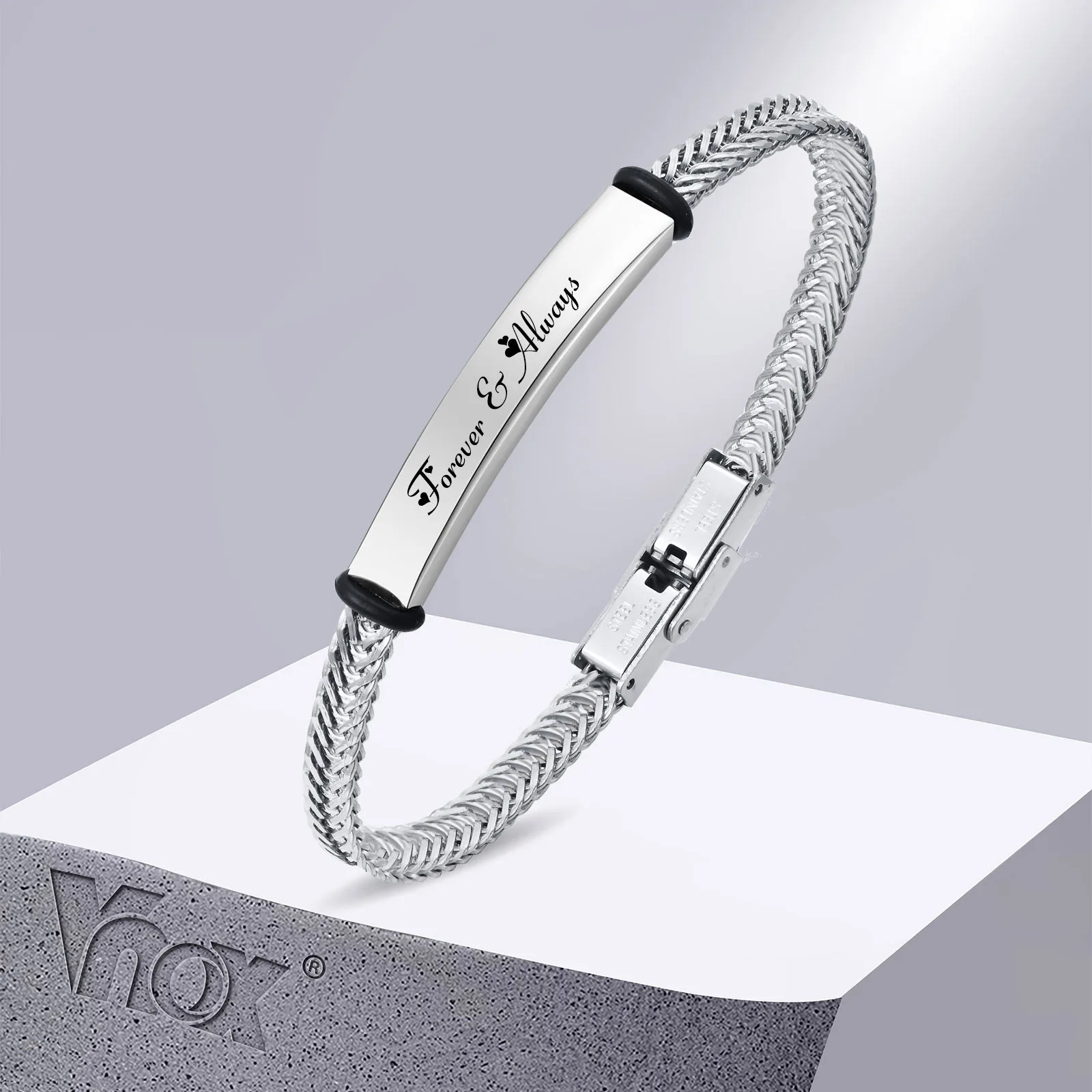 Vnox Personalized Bracelets for Men Women, Customize 5.2mm Unisex Bangle with Franco Foxtail Chain, Gift for Him полупальто al franco