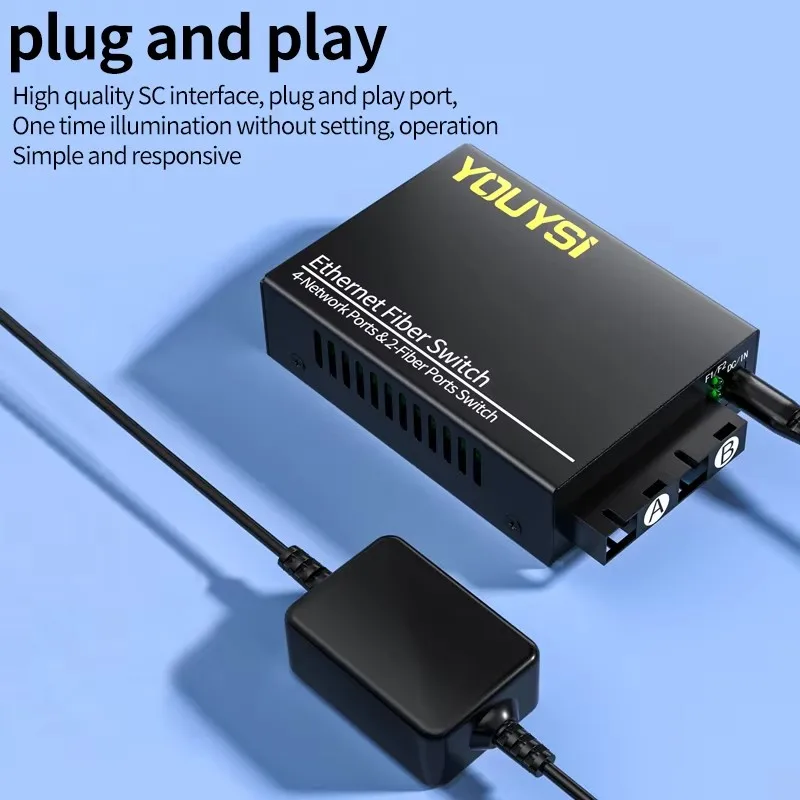 YOUYSI Gigabit Single Mode Single Fiber Optic Transceiver SC Port 1000M Optoelectronic Converter [2 Optical, 4 El
