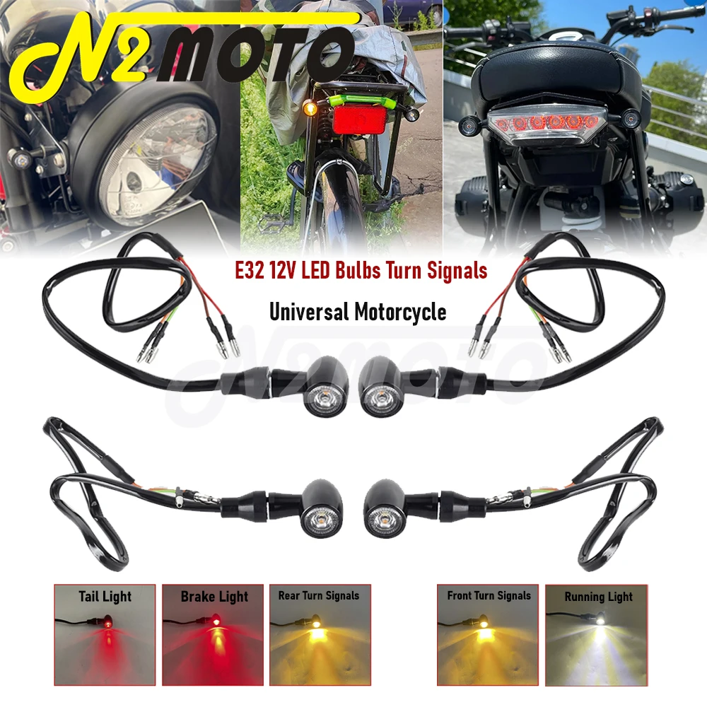 

12V Motorcycle E32 LED Bullet Turn Signal Light 8mm DRL Brake Tail Lamp Blinker Universal For Honda Suzuki Harley Bobber Chopper