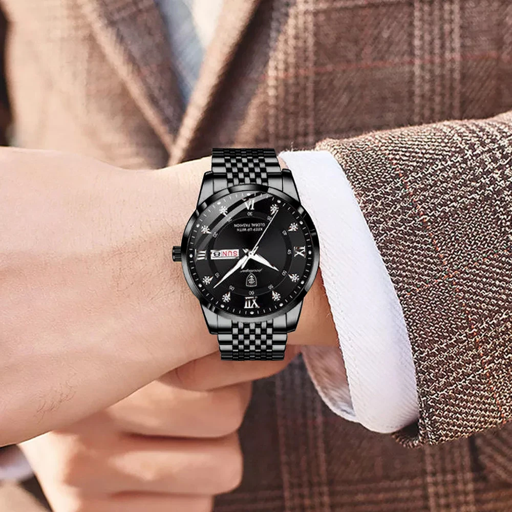 Poedagar Top Business Man Watch Stainless Steel Week Date Luxury Men's Watch Waterproof Luminous Fashion Quartz Watches For Men, Alina Gadgets