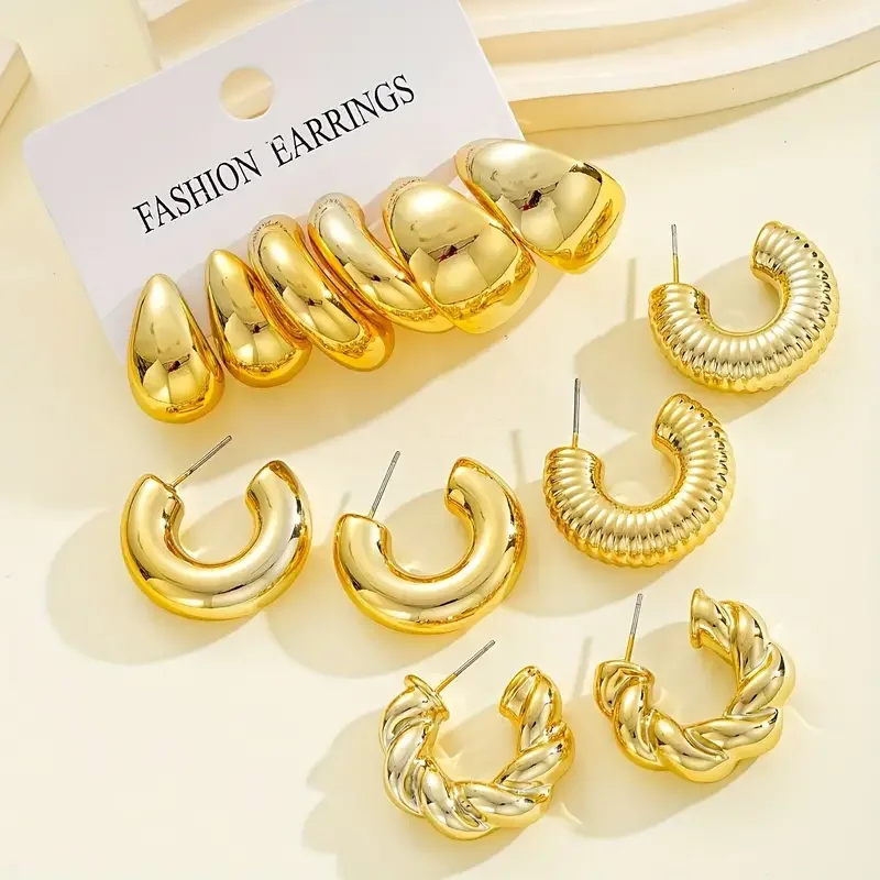 12pcs Chic Twisted Metal C-Shaped Earring Set for Women Vintage Elegant Hypoallergenic Premium Quality Stud Earring Jewelry Gift