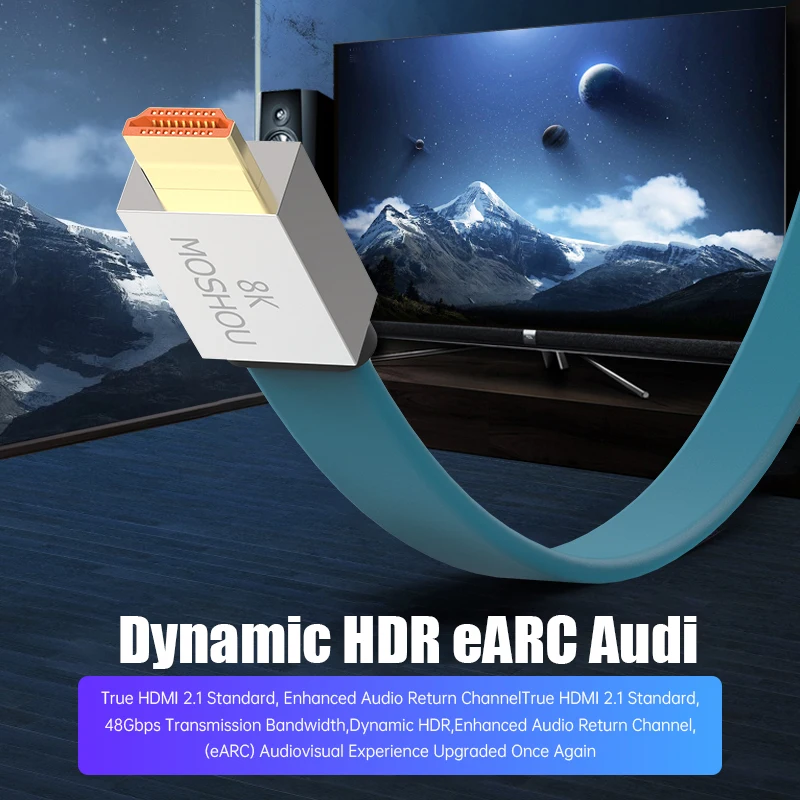 Фото Кабель MOSHOU HDMI 2,1 48 Гбит/с 8K @ 60 Гц 4K @ 120 Гц, ультраскоростной HDMI-шнур HDCP 2,2 и 2,3 HDR 10 eARC для Dolby Vision атмосферs №3