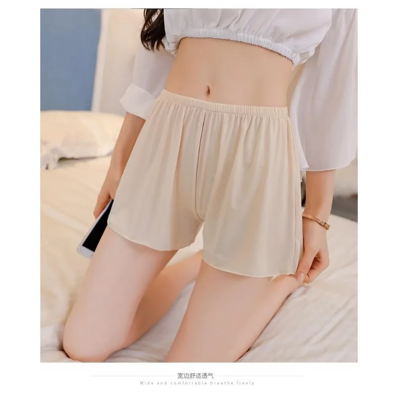 Boutique Silk Smooth Safety Pants for Female Students At Home Large Size Anti Runout Light Inner Wear Bottom Loose Shorts