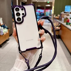 Shockproof Lanyard Phone Case with Clear Protective Back Cover - Galaxy S20 FE (PURPLE)