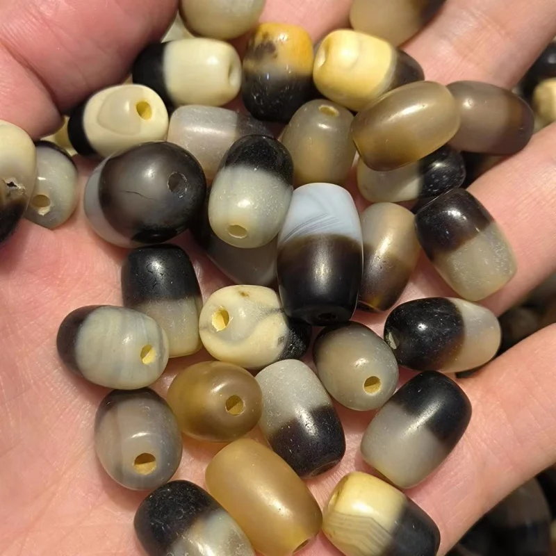 

100pcs/lot natural old agate dzi wholesale Yellow teeth Weathered lines Accessories jewelry rare Bucket beads amulet archaic diy
