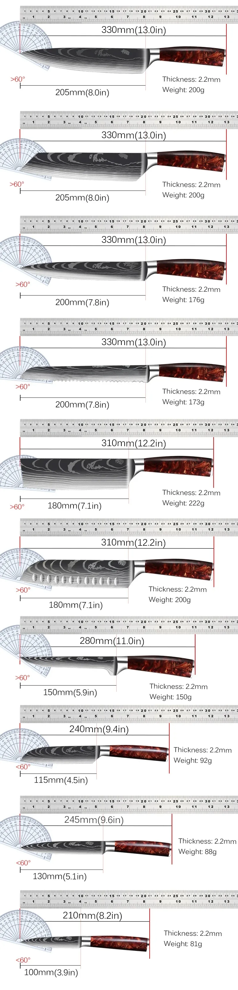 Kitchen Knife Meat Cleaver Carbon Steel Blades 1-8pcs Ultra Sharp Knives Set