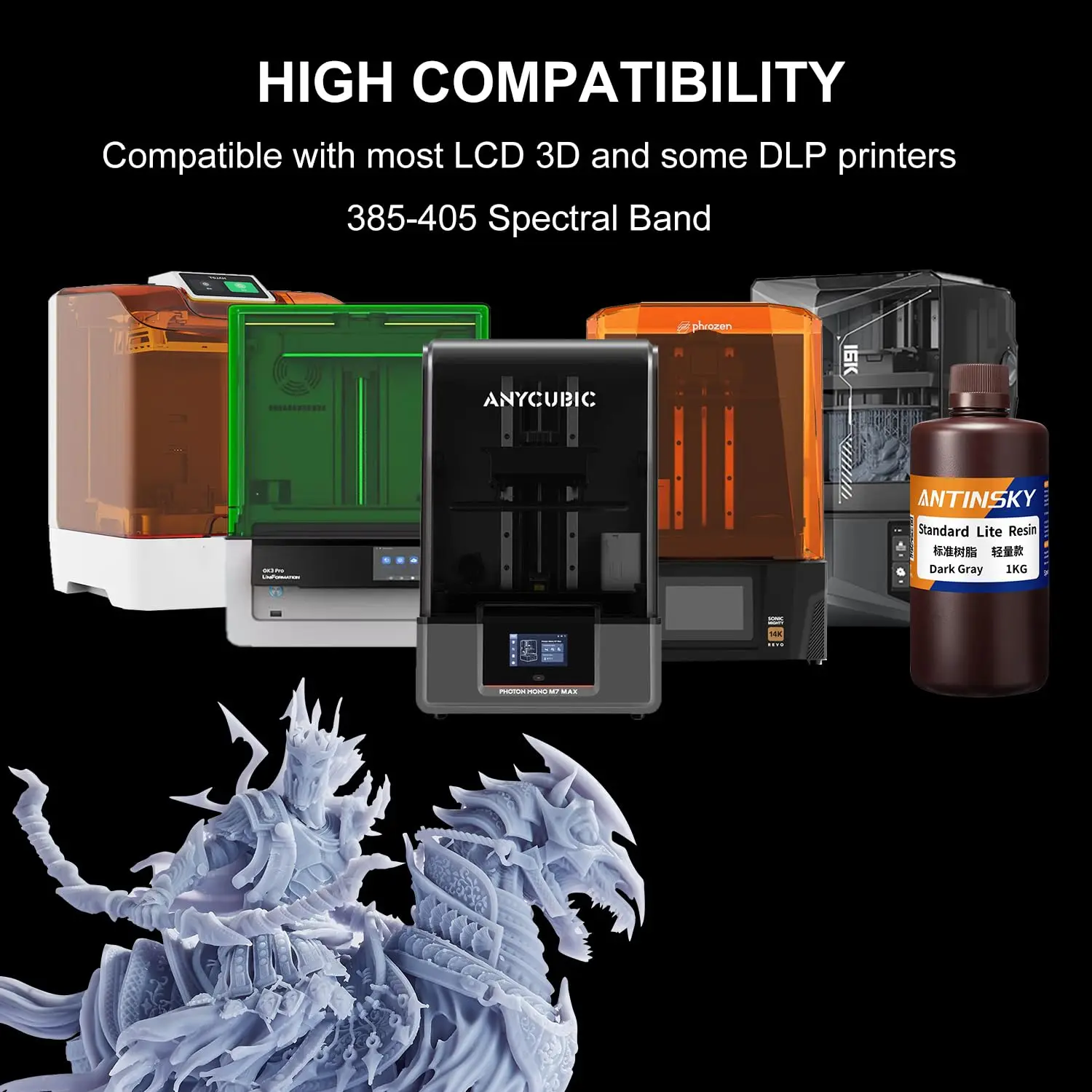 안티스키 스탠다드 라이트 3D 레진 405nm 1kg (애니큐빅/엘레구 DLP LCD SLA 3D 프린터용) 고정밀 저수축 3D 레진