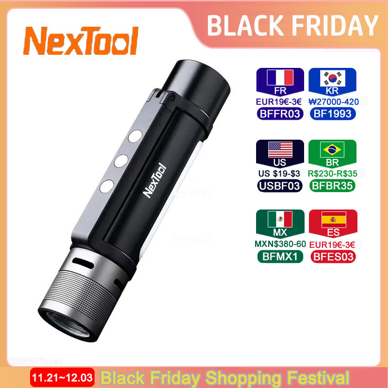 Nextool Outdoor 6 in 1 Zoom Flashlight Multifunction Portable Sound Light Alarm 1000lm Waterproof 2600mAh LED Flashlight Torch