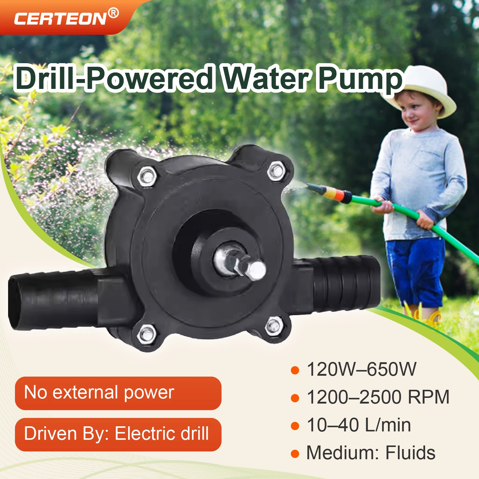 Drill Powered Water Pump 120W-650W Mini Self Priming Centrifugal Pump 10-40L/min for Household Garden Use