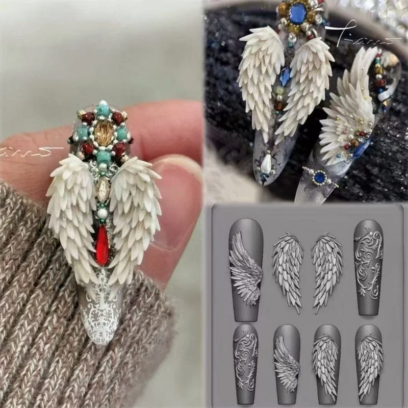 1개 천사 날개 나비 뱀 다이아몬드 3D 아크릴 몰드 네일 아트 장식 네일 DIY 디자인 실리콘 네일 템플릿 네일 몰드