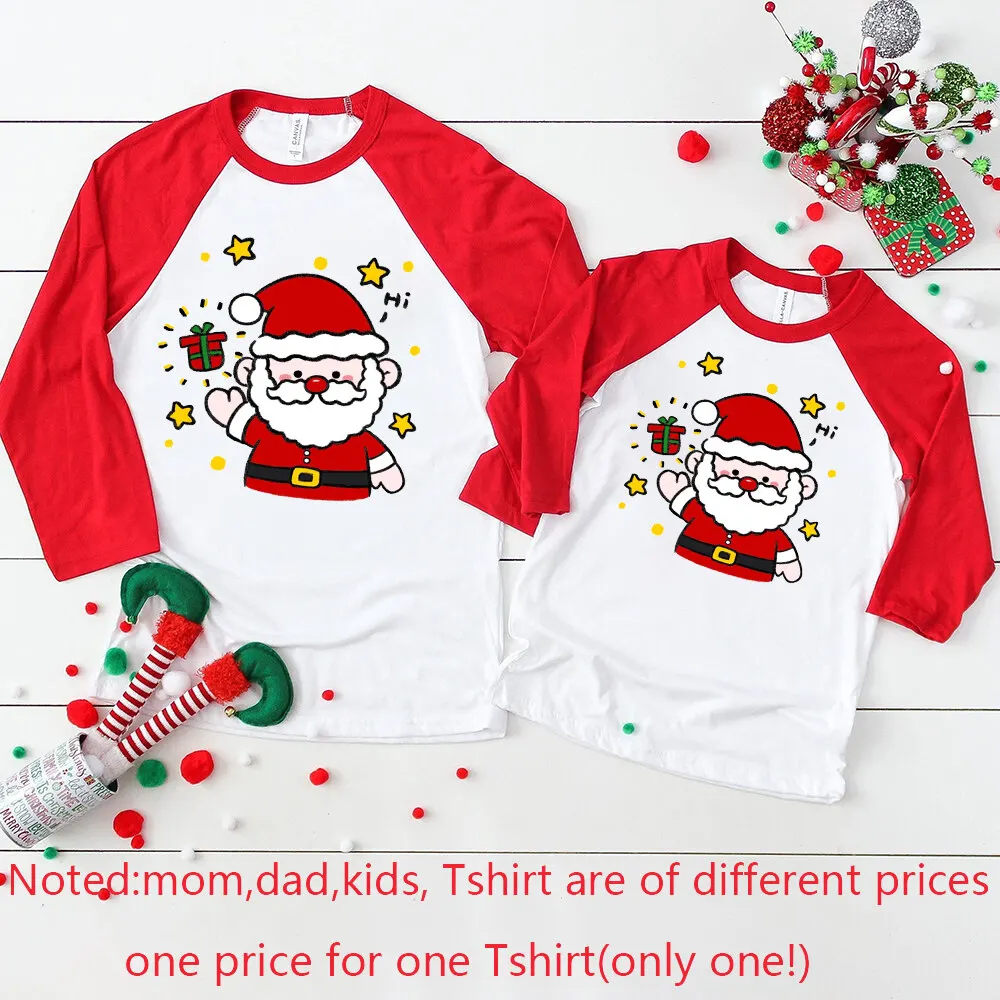 thumbnail image 5 of Conjuntos familiares a juego con estampado de Papá Noel para Navidad, camiseta raglán para mamá, papá, hija e hijo, ropa familiar, conjuntos para fiesta de Navidad, 5 of 5