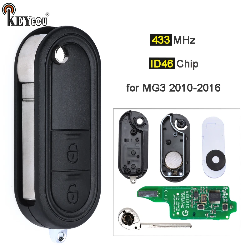 KEYECU 434MHz ID46 chip 2 Button Flip Smart Remote Key Fob for MG3 2010 2011 2012 2013 2014 2015