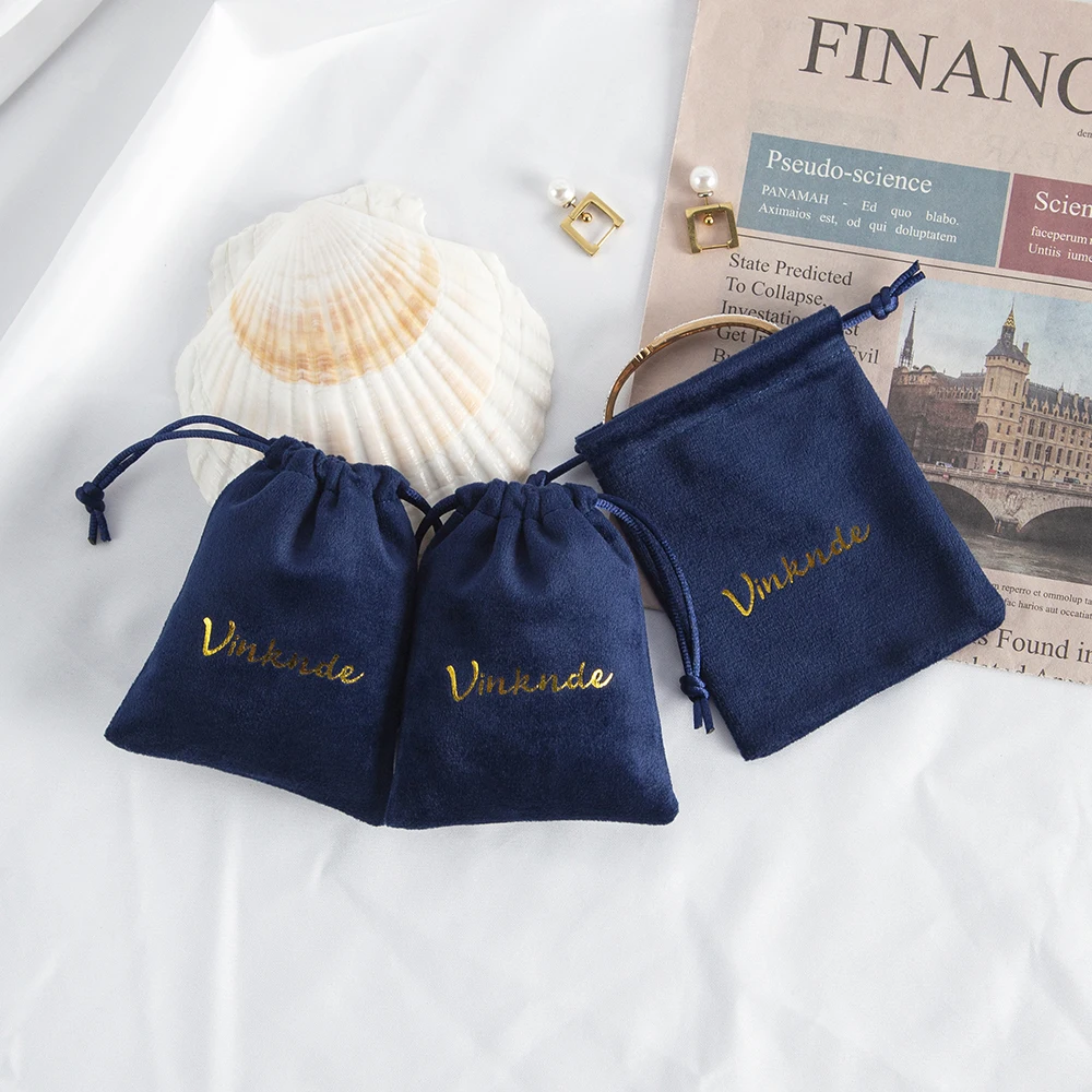 50/100 Stück marineblaue Schmuck-Geschenktüten aus weichem Samt mit Kordelzug, Hochzeitsgeschenk-Organizer-Box, Verpackung für Süßigkeiten, Brot und mehr – Detail 2