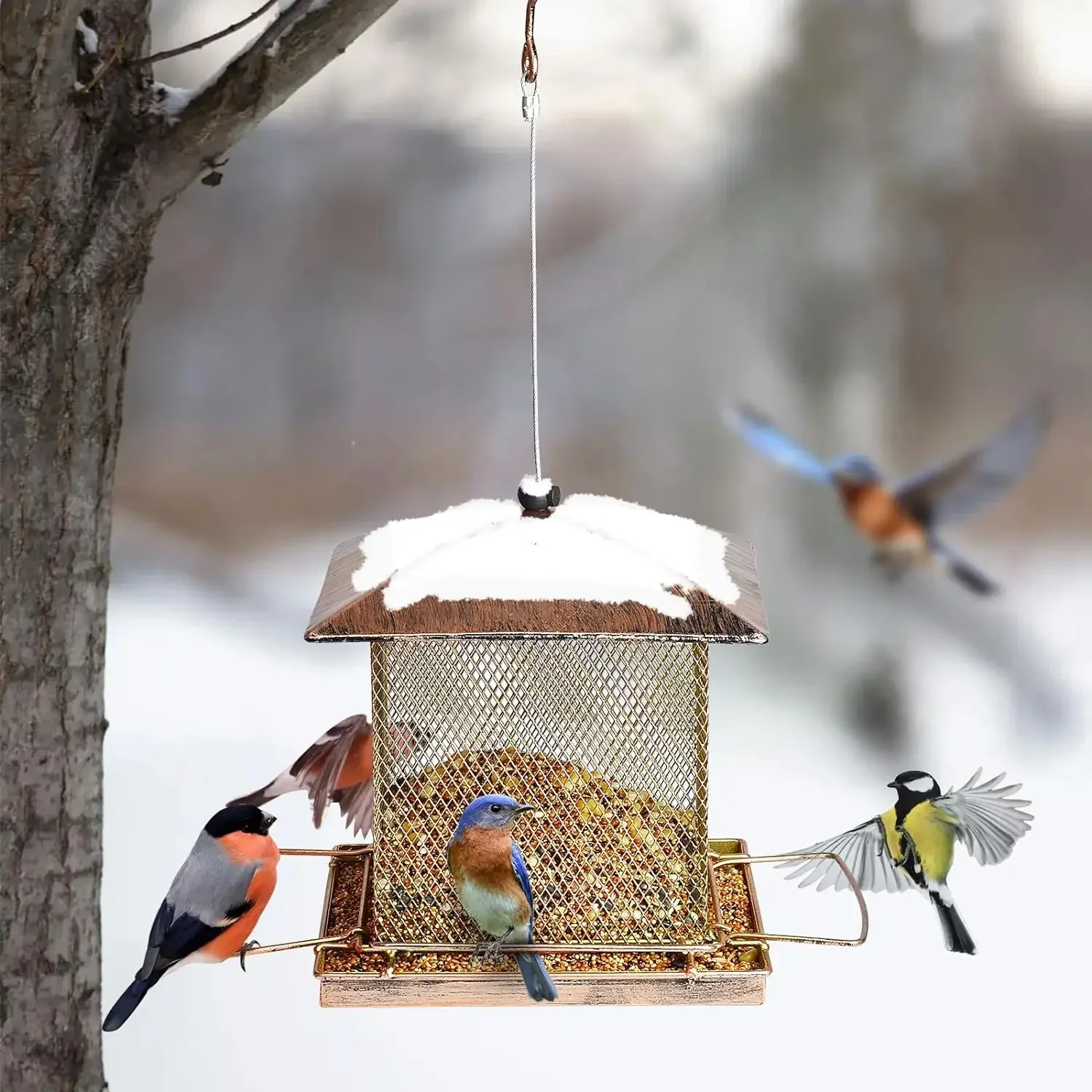 Bird Feeder for Outdoor Hanging, Heavy Duty Metal Squirrel Proof Wild Bird Feeders for Garden Yard Outside Backyard Decoration