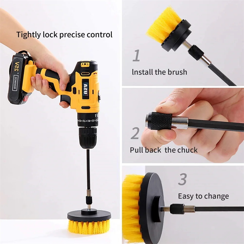 3-pc Flat Head & Rounded Head Drill Cleaning Scrubbing Brush