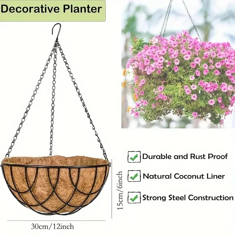 Flower Pot 12inch hanging basket flowerpot coconut palm indoor flowerpot hanging basket hanging plant indoor and outdoor