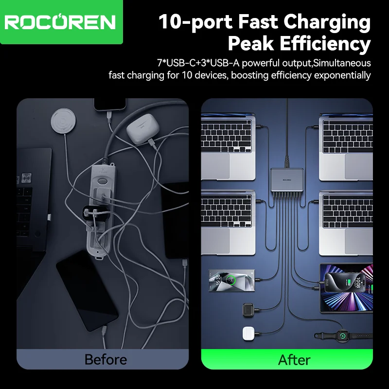 Rocoren 400 واط USB نوع C Gan شاحن محمول 10 في 1 س...