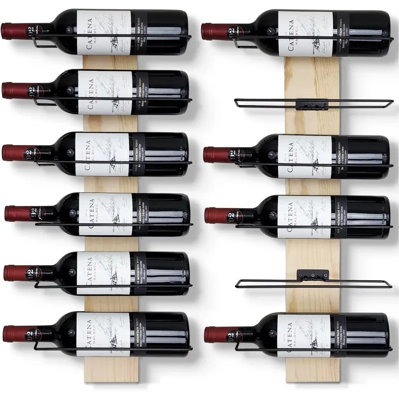 Wine Rack Wall Mounted Solid Pine Wood & Metal Wall Wine Rack Stylish 12 Bottle Versatile Display